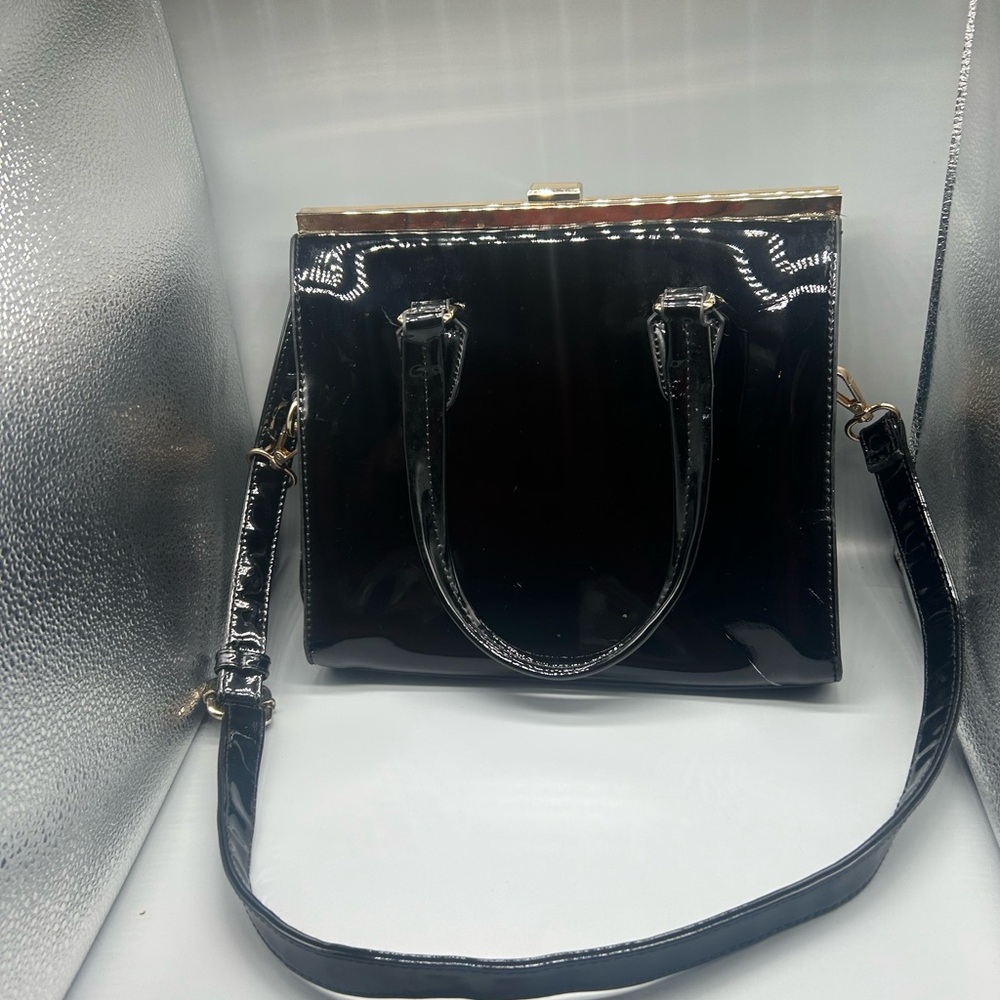 Chic Black Patent Leather Shoulder Bag